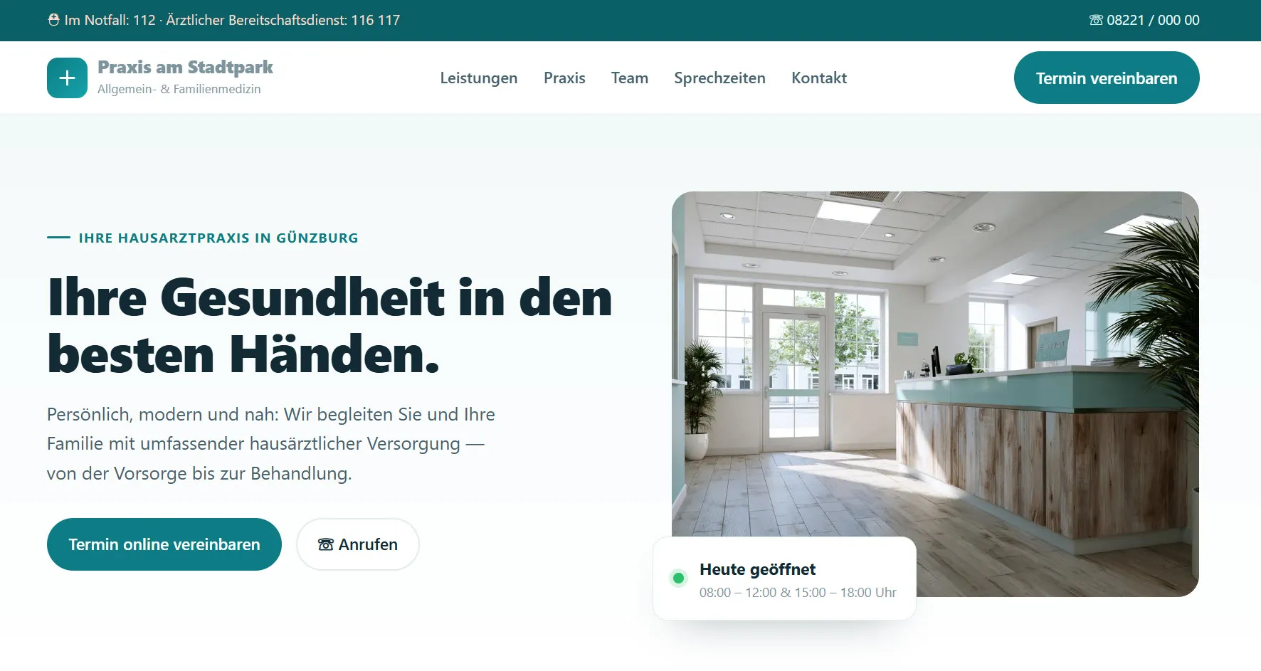 Vorschau der Demo-Webseite einer Arztpraxis
