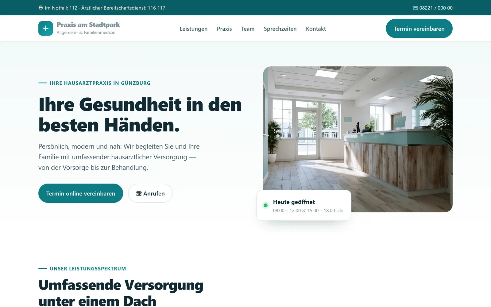 Vorschau der Demo-Webseite für eine Arztpraxis