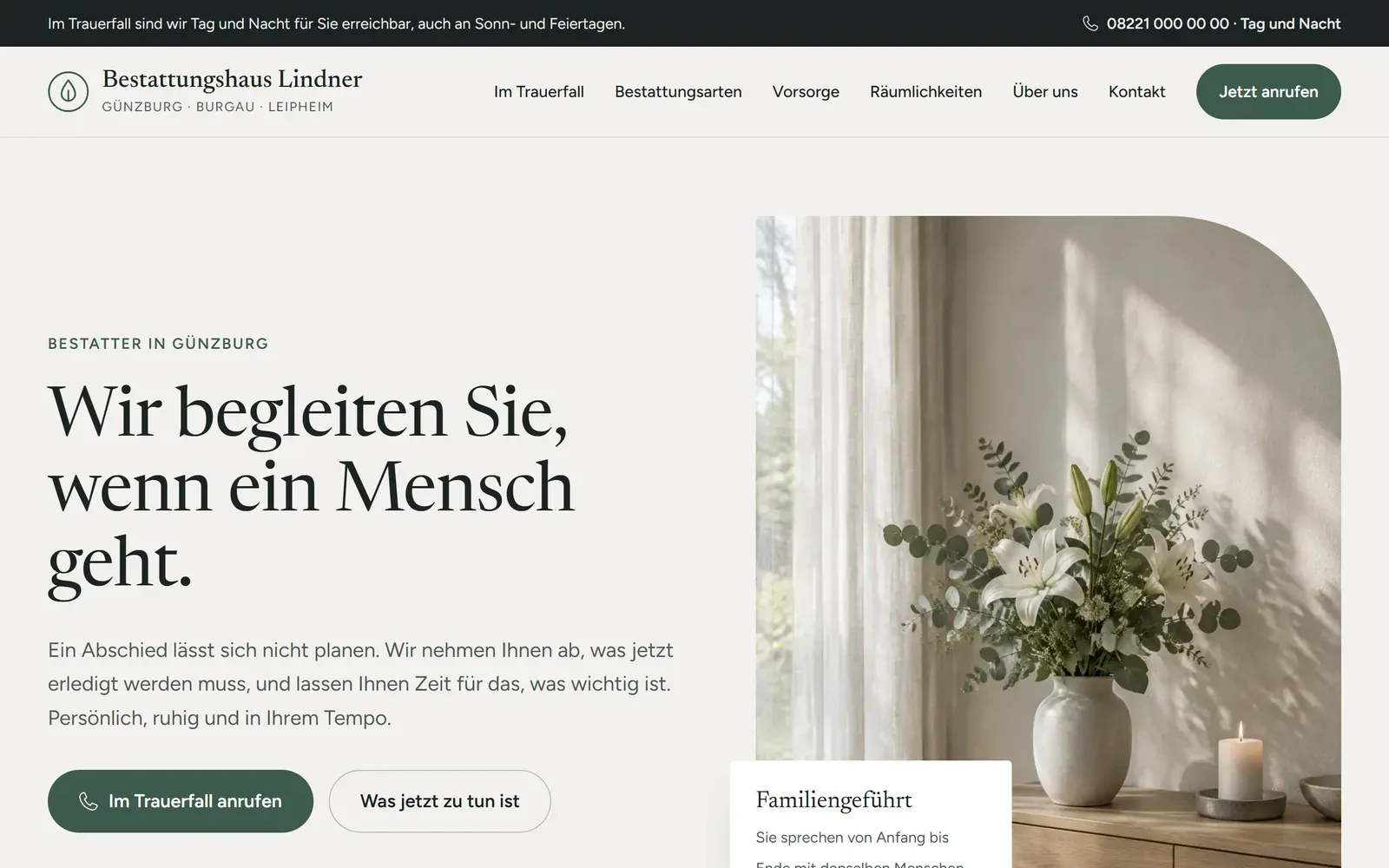Vorschau der Demo-Webseite für ein Bestattungshaus
