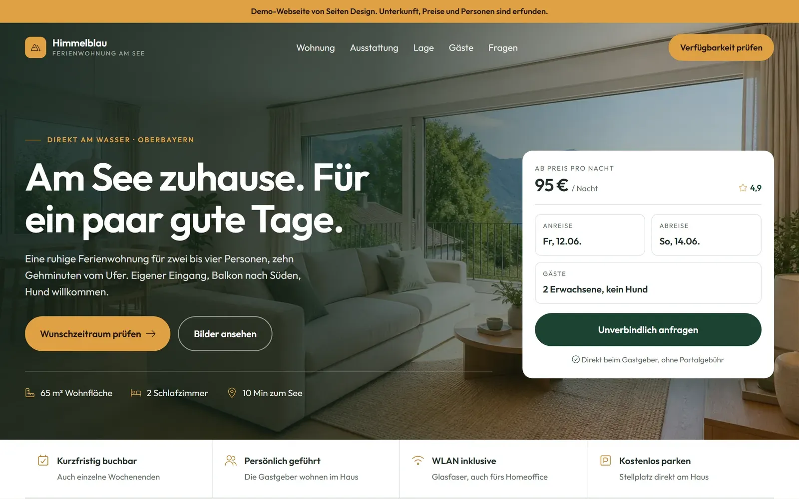 Vorschau der Demo-Webseite für eine Ferienwohnung