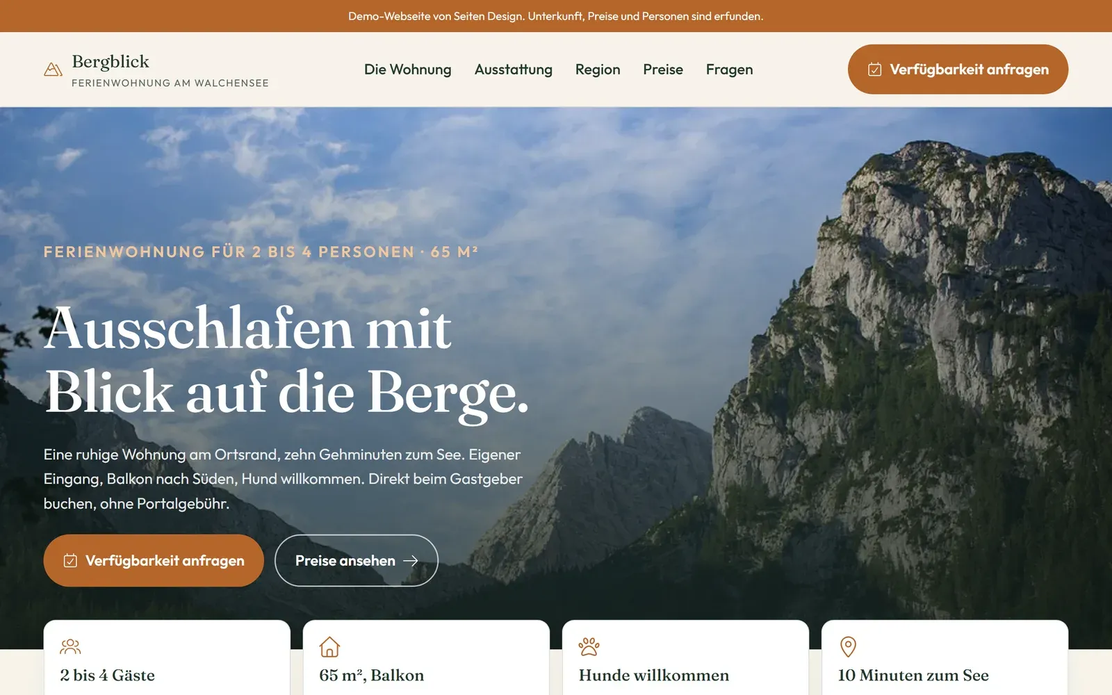 Vorschau der Demo-Webseite für eine Ferienwohnung
