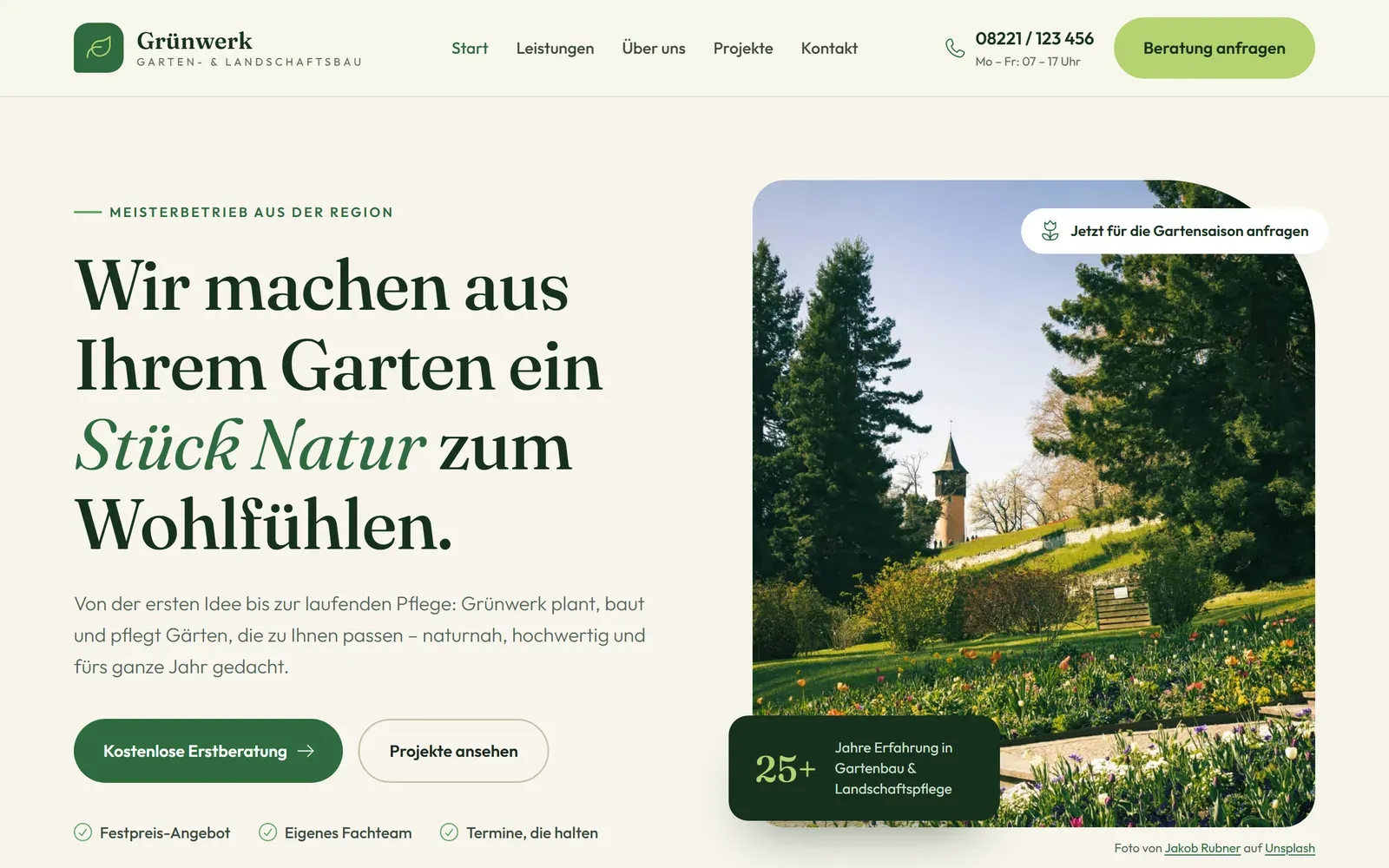 Vorschau der Demo-Webseite für einen Gartenbaubetrieb