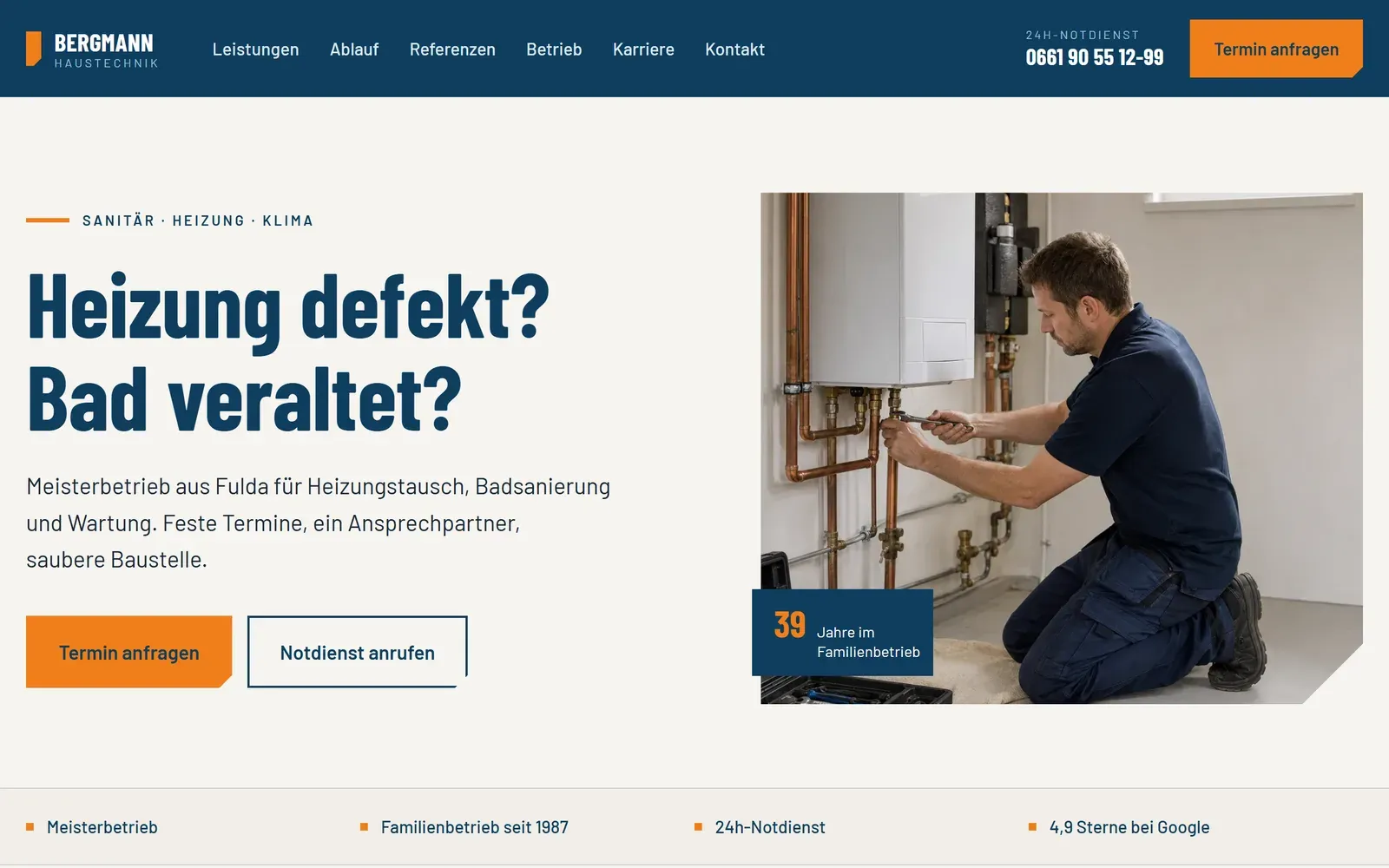 Vorschau der Demo-Webseite für einen Handwerksbetrieb