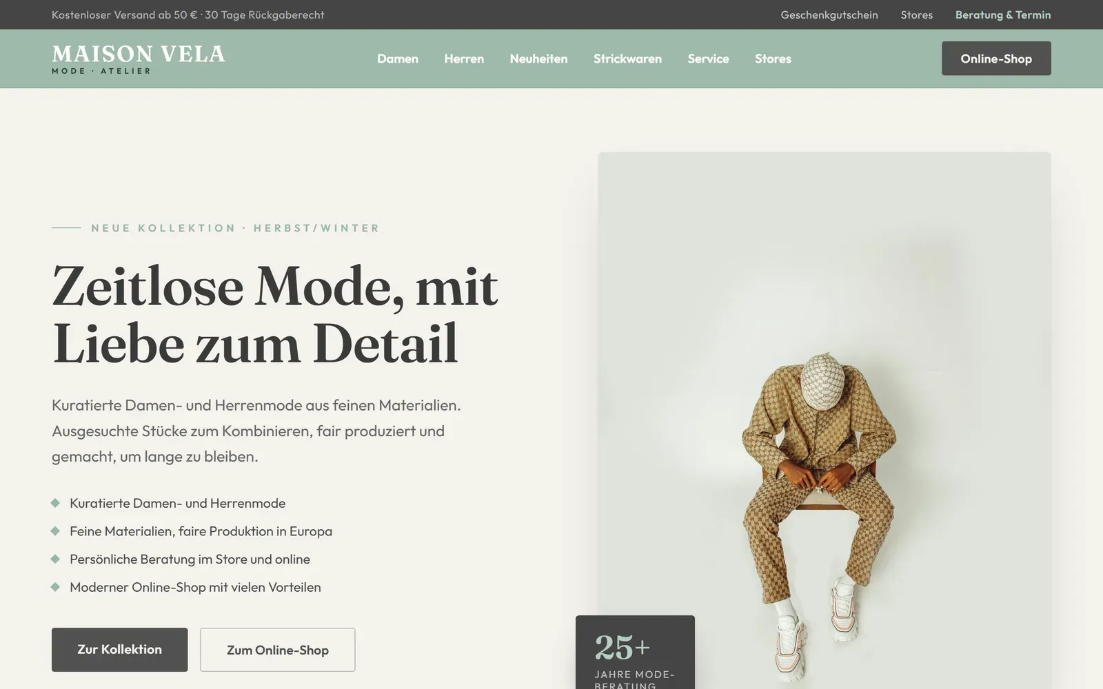 Vorschau der Demo-Webseite für ein Modehaus