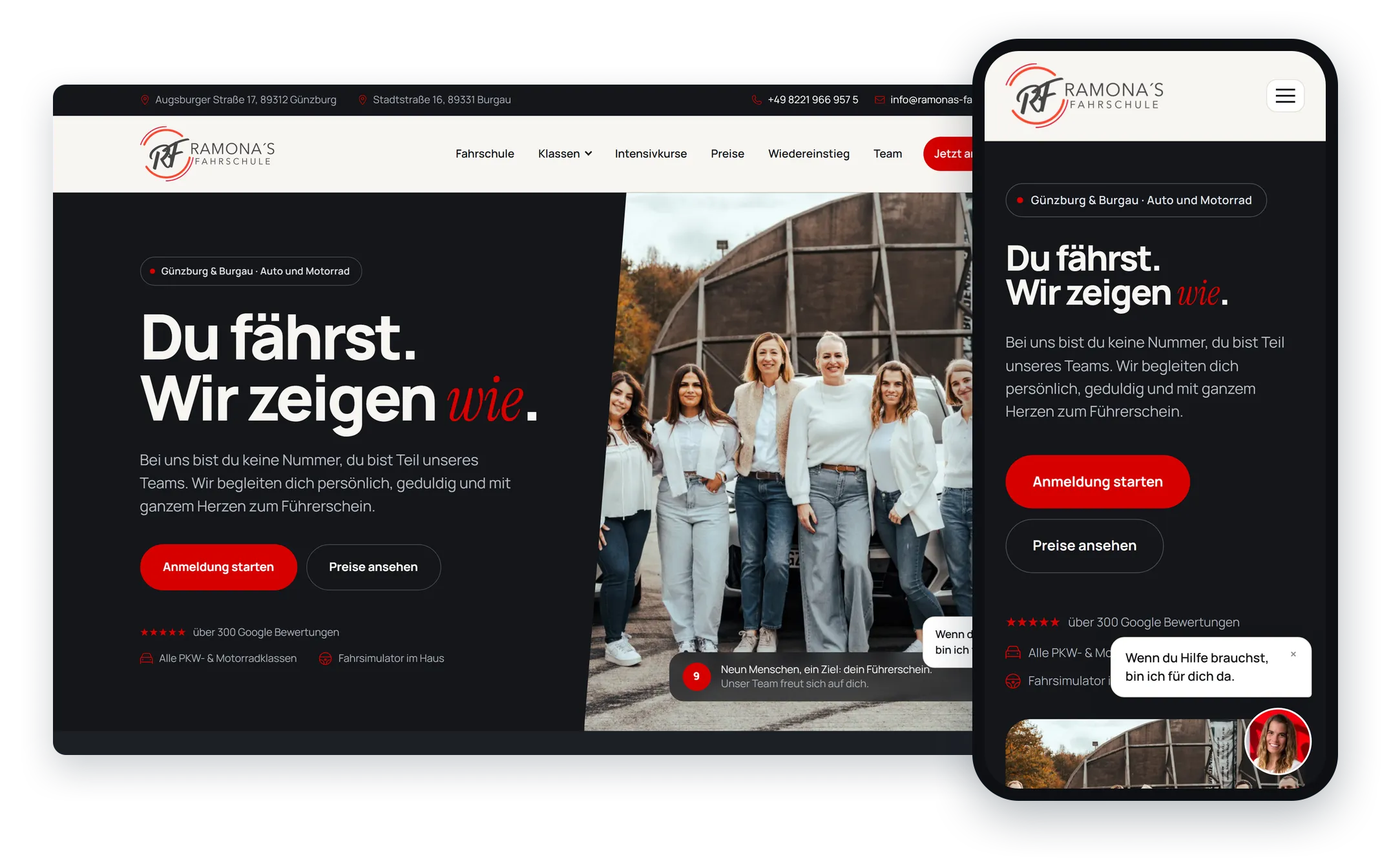 Die Webseite von Ramonas Fahrschule am Desktop und auf dem Handy